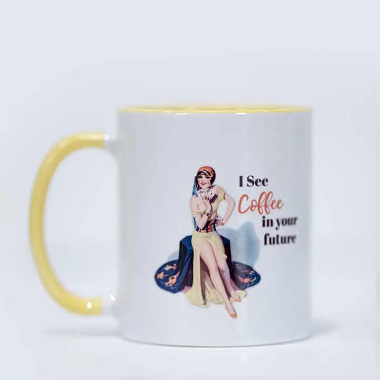 I See Coffee in Your Future Vintage Pinup Girl Coffee Mug