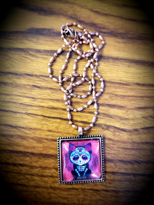 día del gato muerto Cabochon Necklace